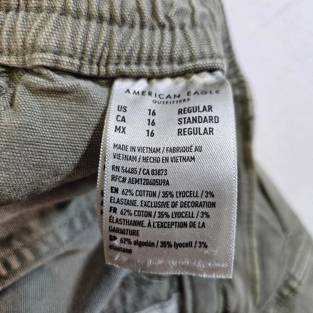 American Eagle‎ Stretch Cargo Pants Olive Green Straight Leg Utility Mens 16 Reg